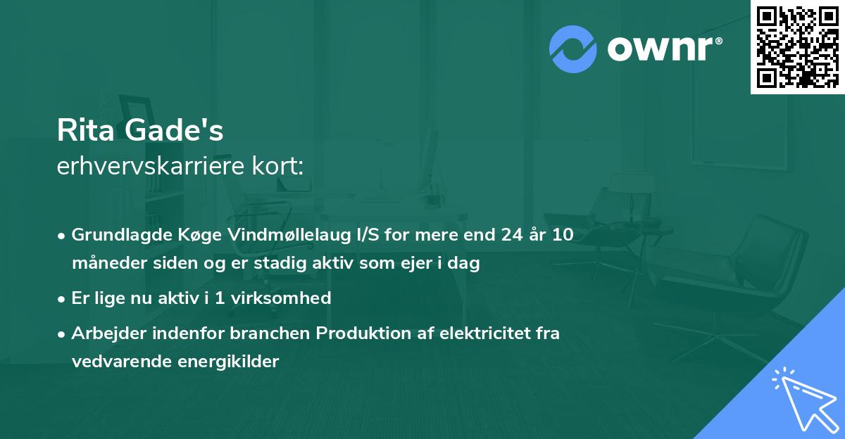 Rita Gade's erhvervskarriere kort