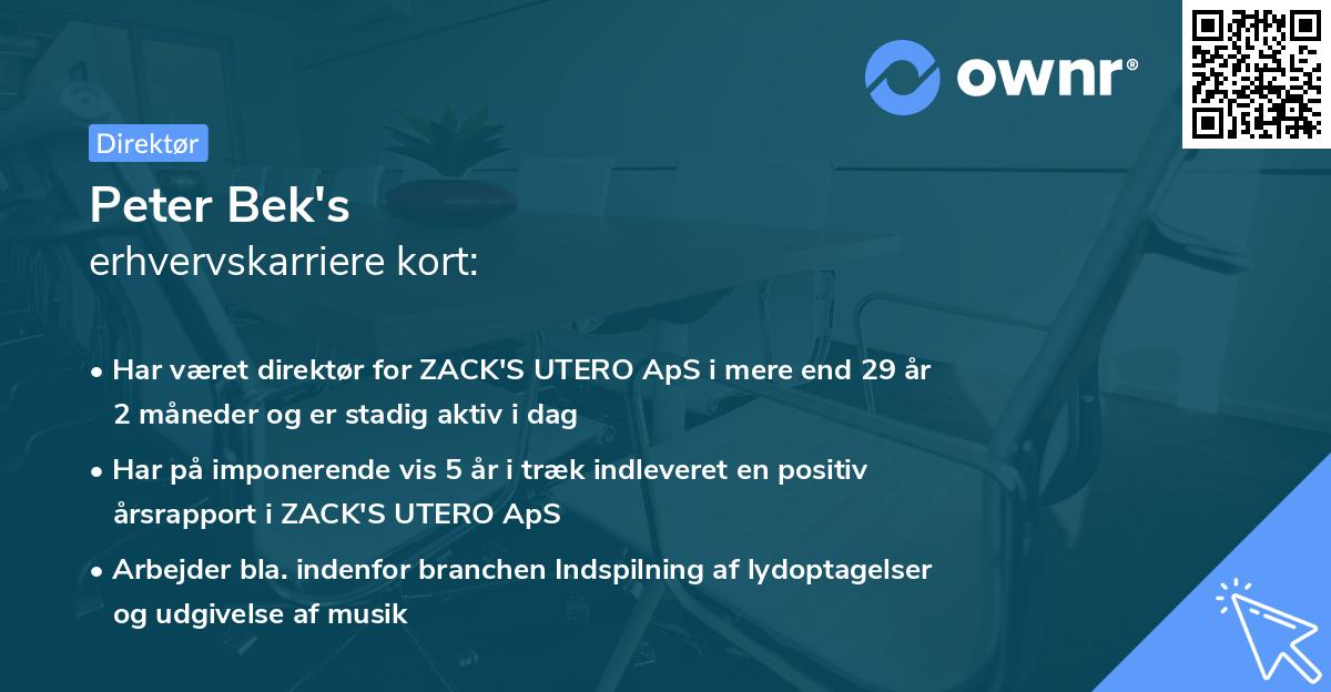 Peter Bek's erhvervskarriere kort