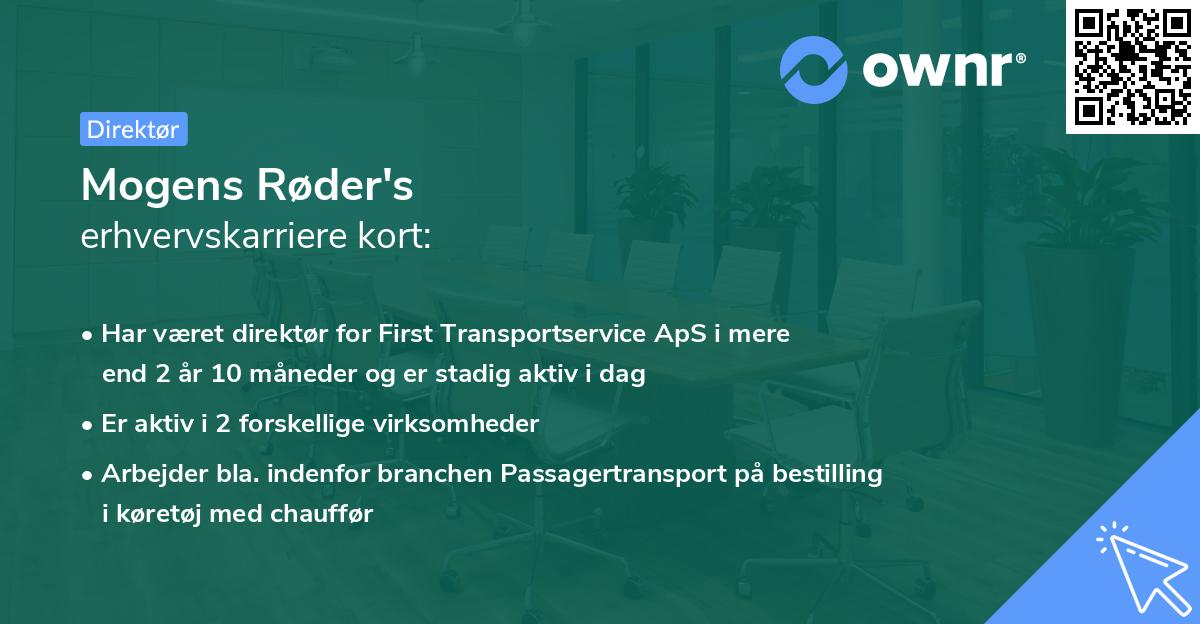 Mogens Røder's erhvervskarriere kort