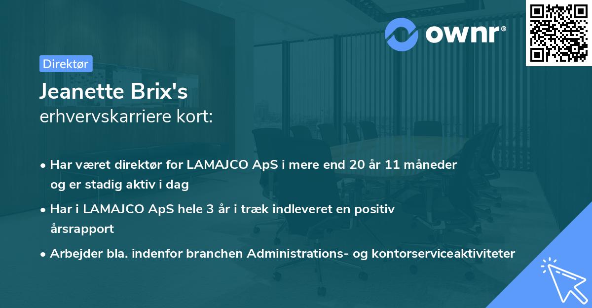 Jeanette Brix's erhvervskarriere kort