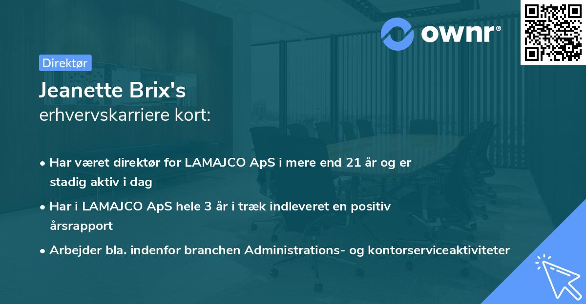 Jeanette Brix's erhvervskarriere kort
