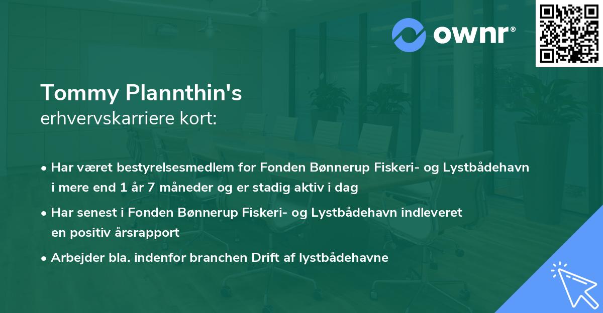 Tommy Plannthin's erhvervskarriere kort