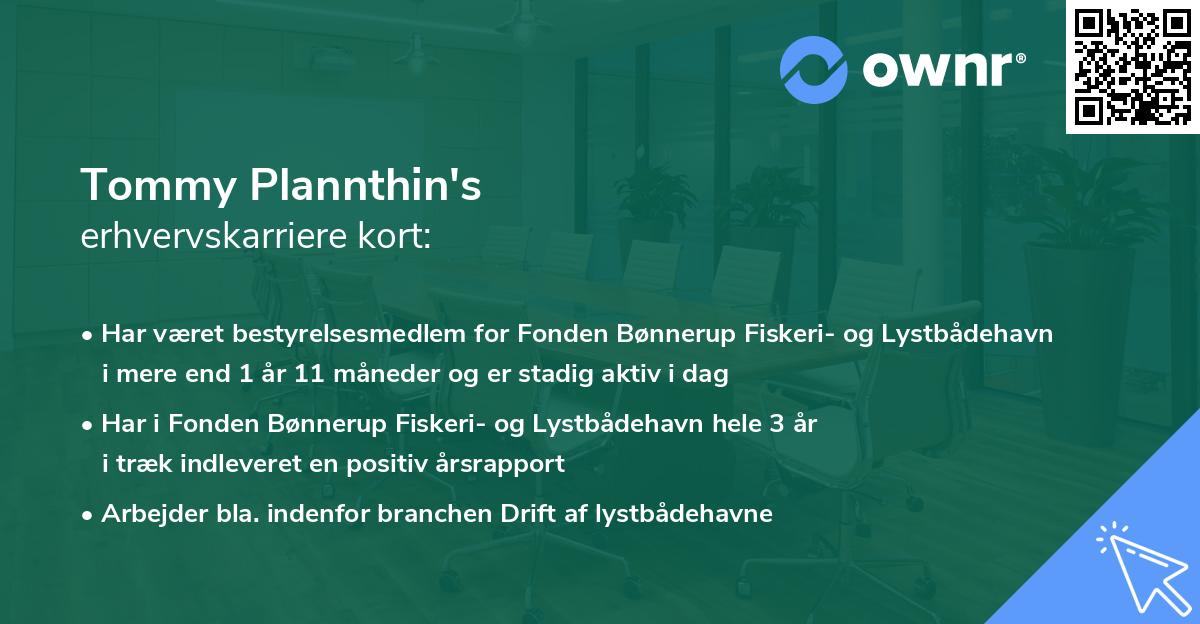 Tommy Plannthin's erhvervskarriere kort