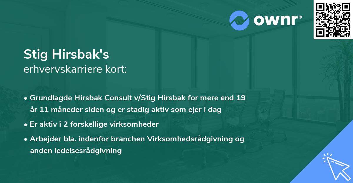 Stig Hirsbak's erhvervskarriere kort