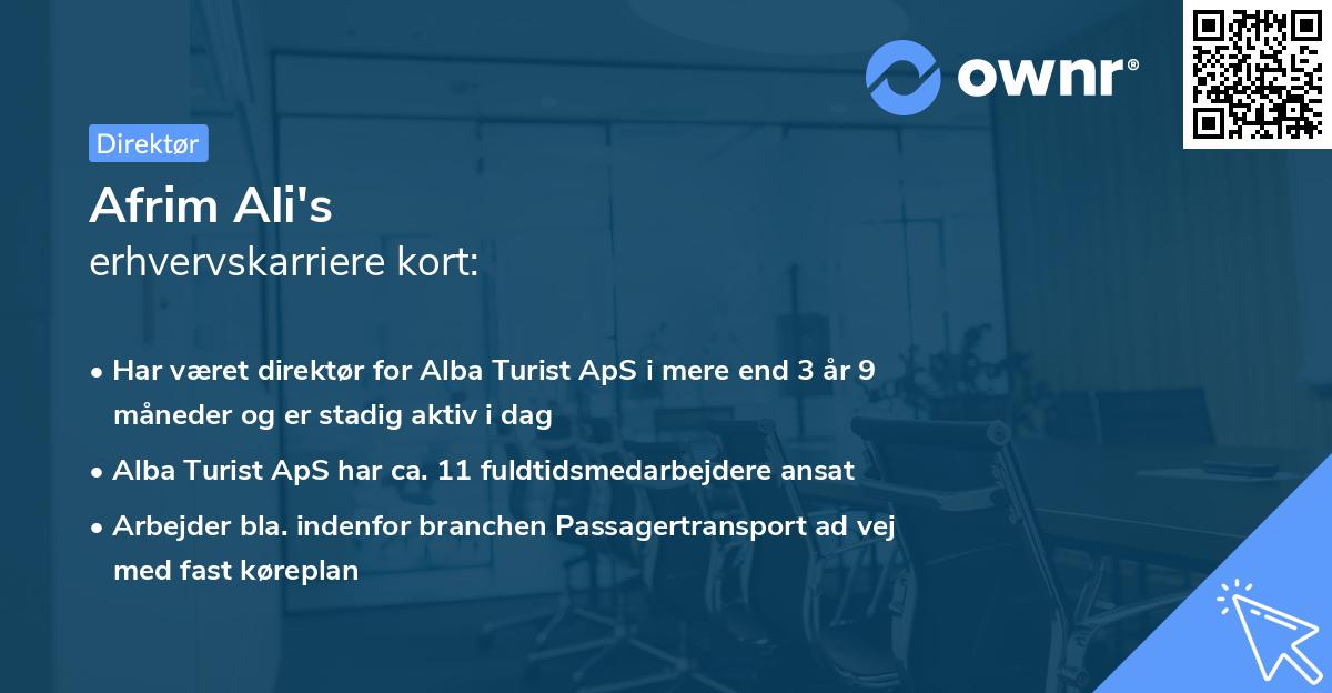 Afrim Ali's erhvervskarriere kort