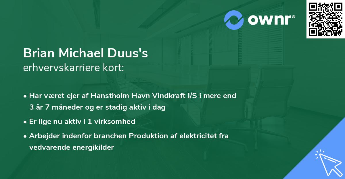 Brian Michael Duus's erhvervskarriere kort