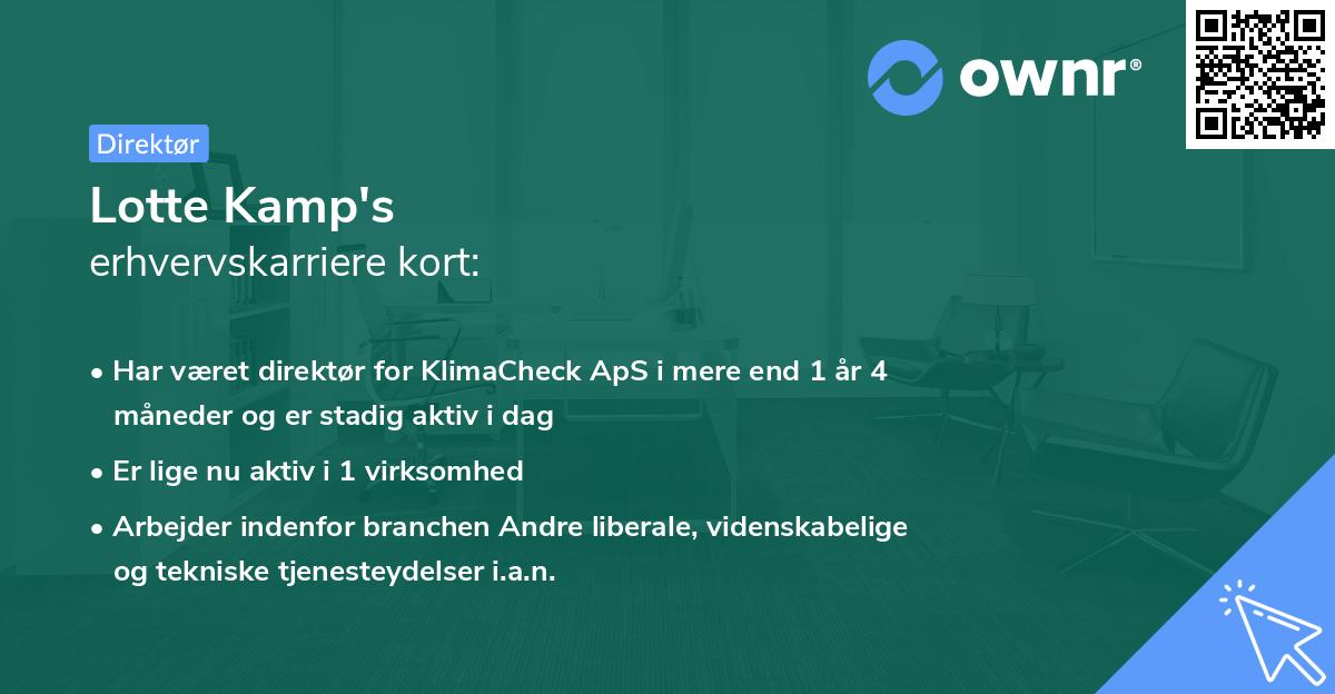 Lotte Kamp's erhvervskarriere kort