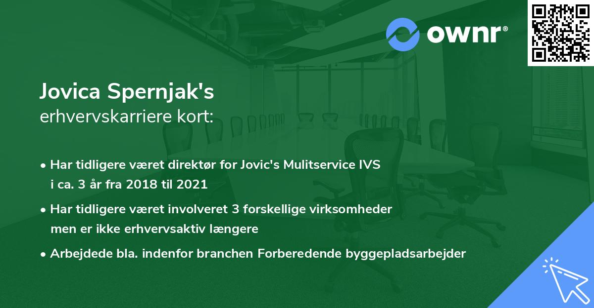 Jovica Spernjak's erhvervskarriere kort