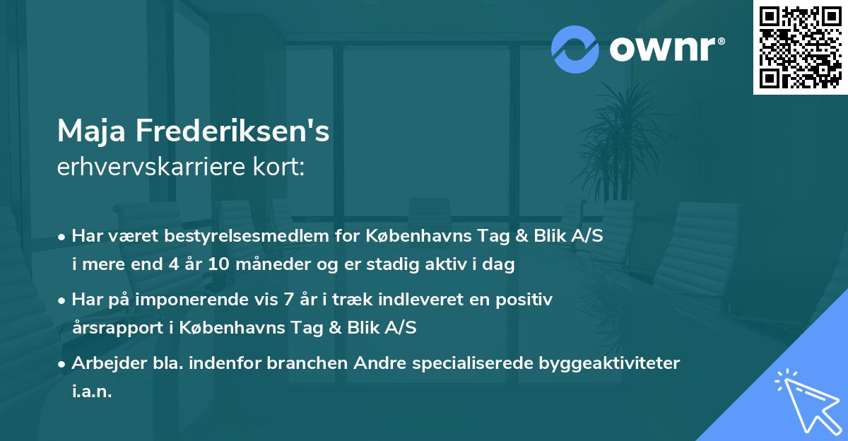 Maja Frederiksen's erhvervskarriere kort