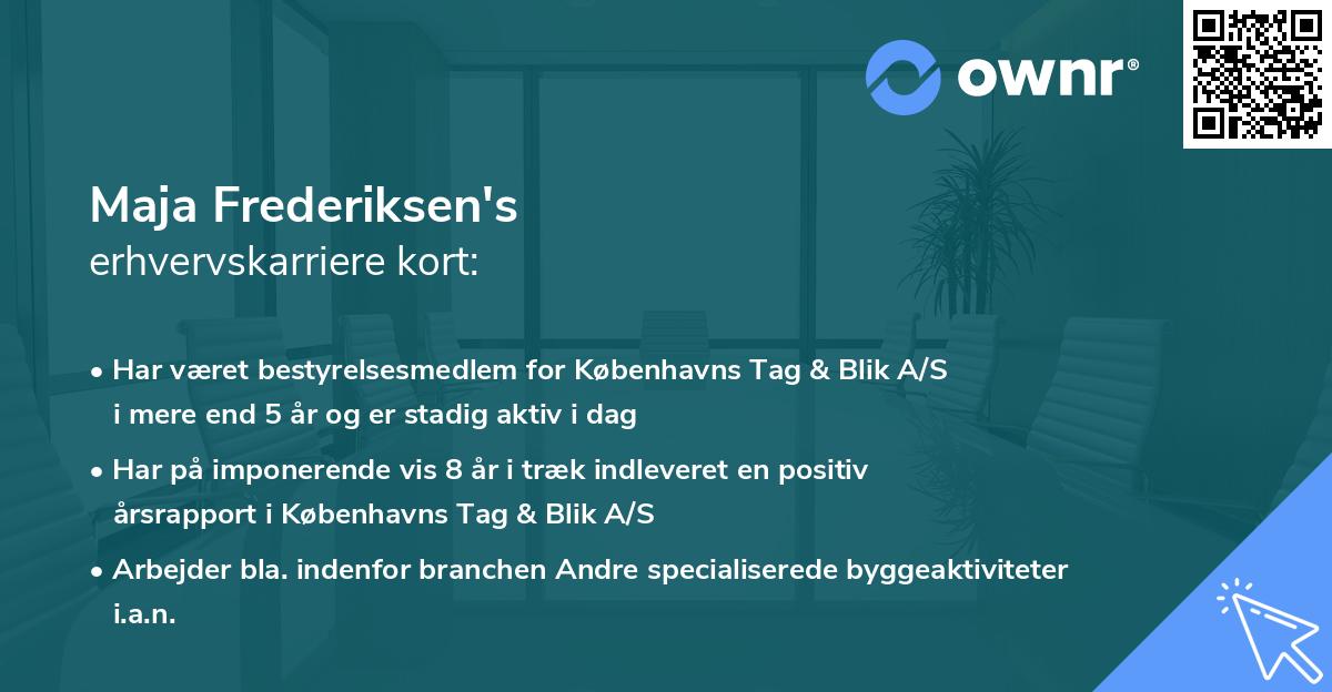 Maja Frederiksen's erhvervskarriere kort