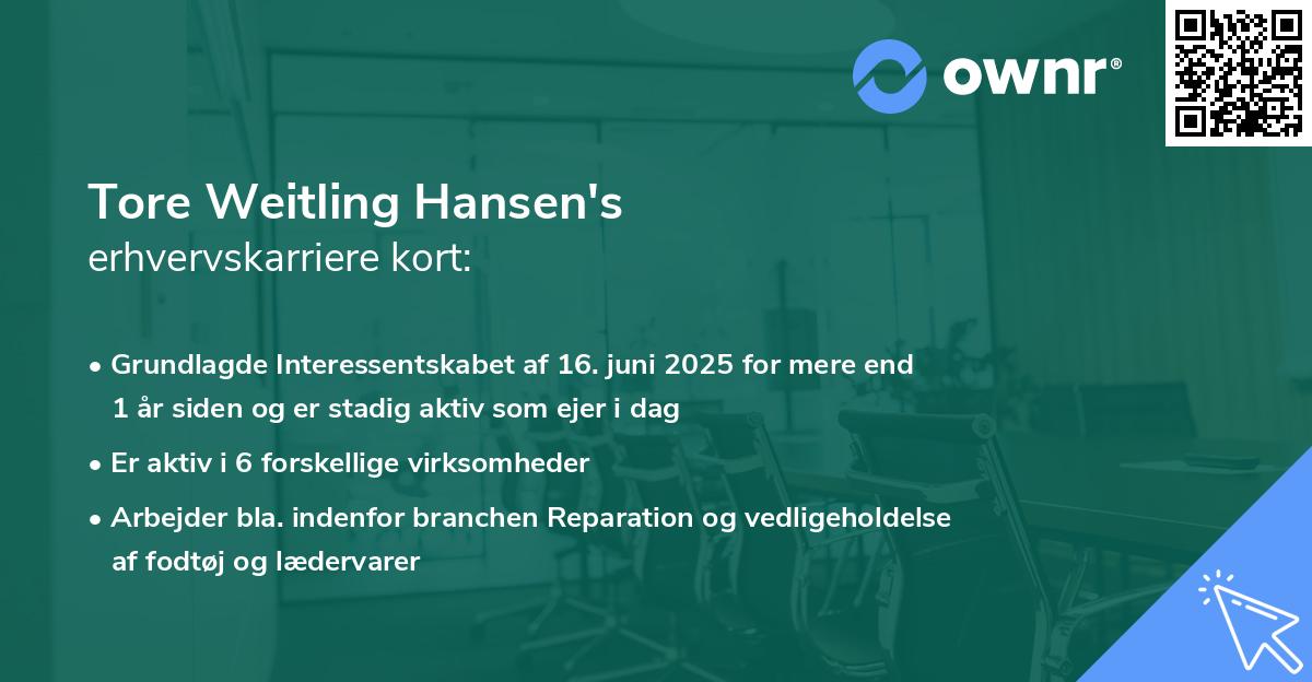 Tore Weitling Hansen's erhvervskarriere kort