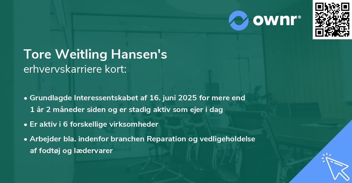 Tore Weitling Hansen's erhvervskarriere kort