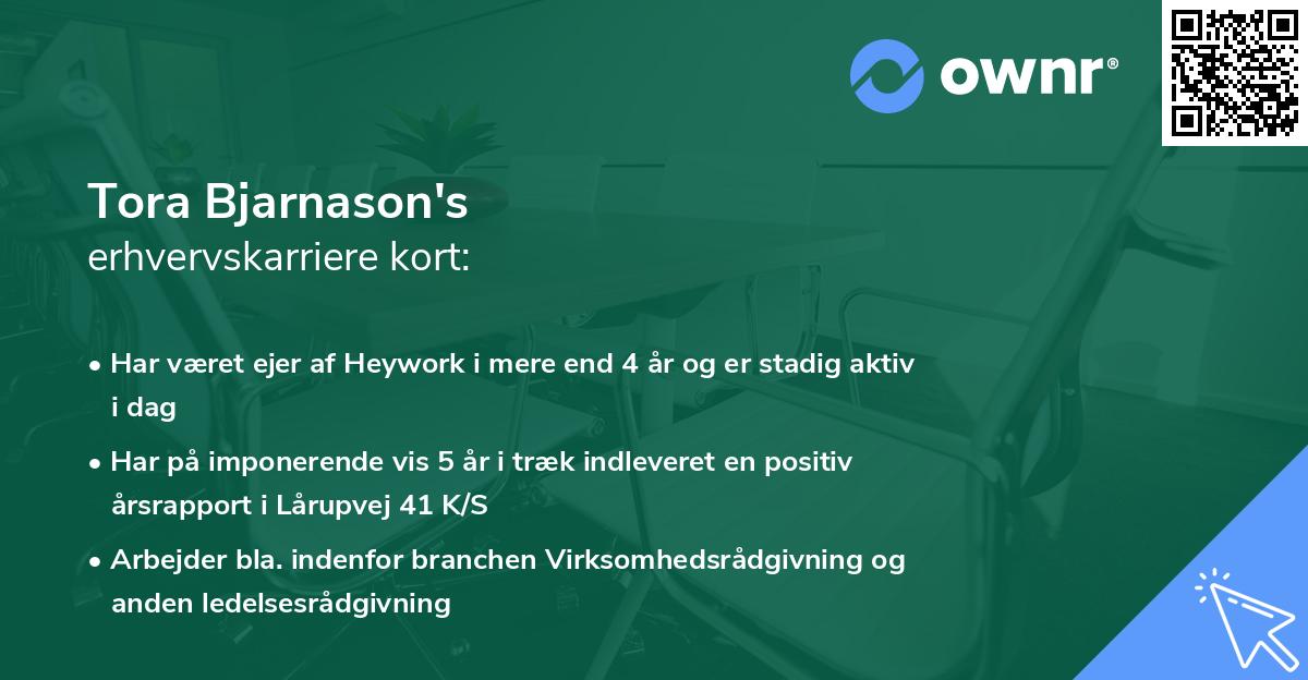 Tora Bjarnason's erhvervskarriere kort