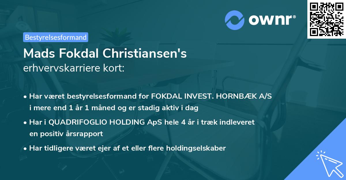 Mads Fokdal Christiansen's erhvervskarriere kort