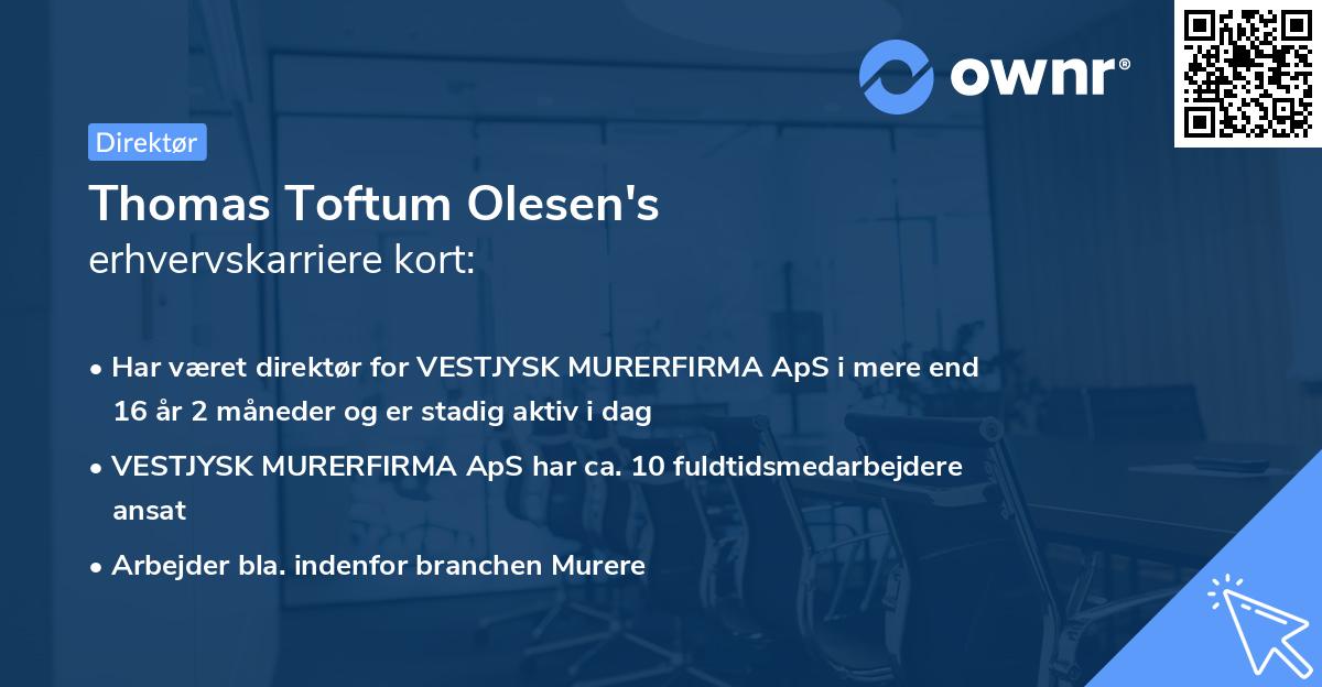 Thomas Toftum Olesen's erhvervskarriere kort