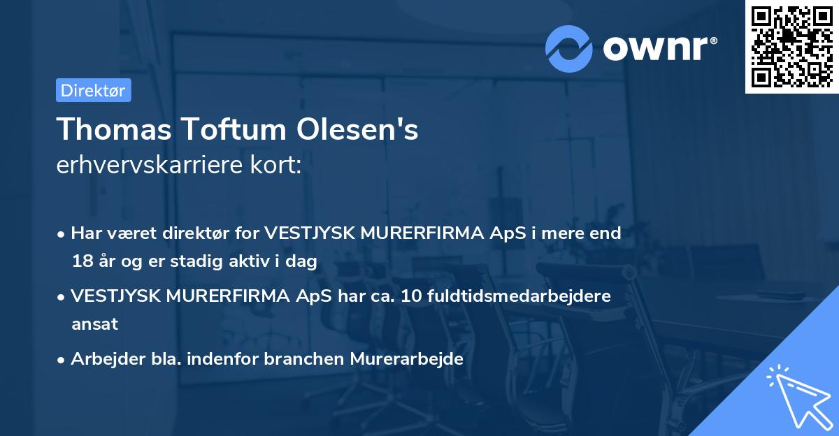 Thomas Toftum Olesen's erhvervskarriere kort