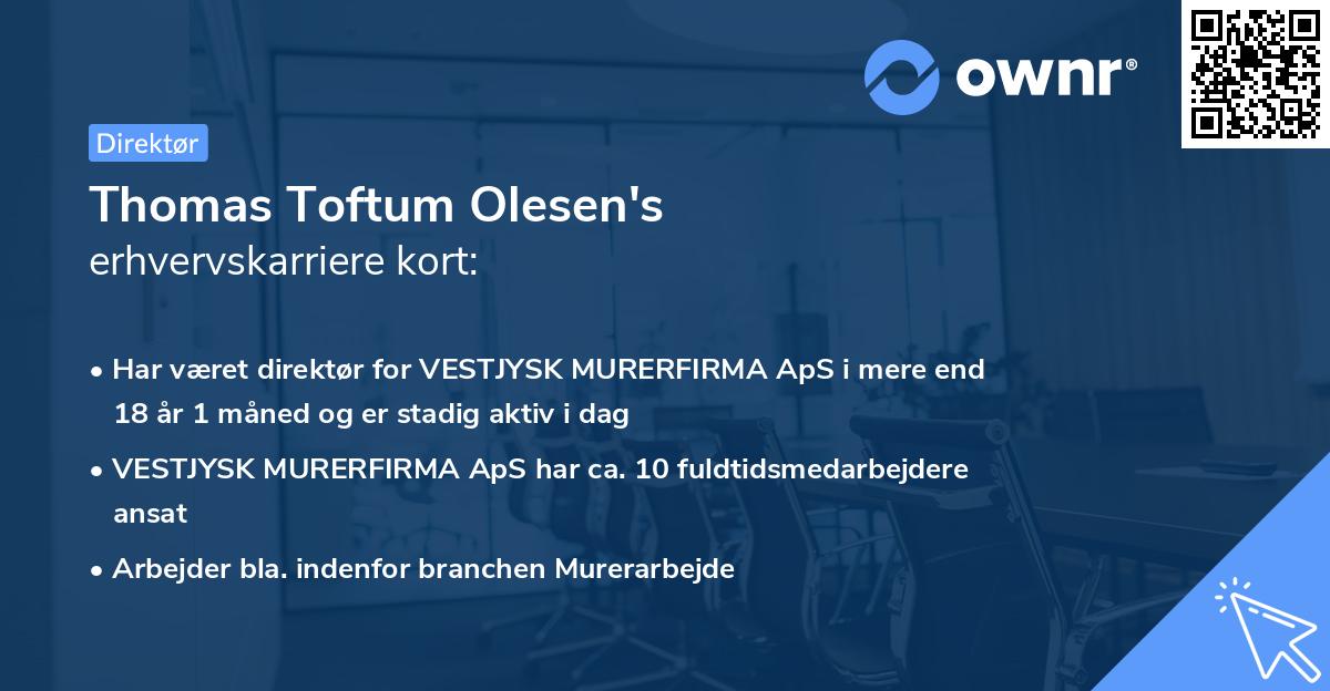 Thomas Toftum Olesen's erhvervskarriere kort
