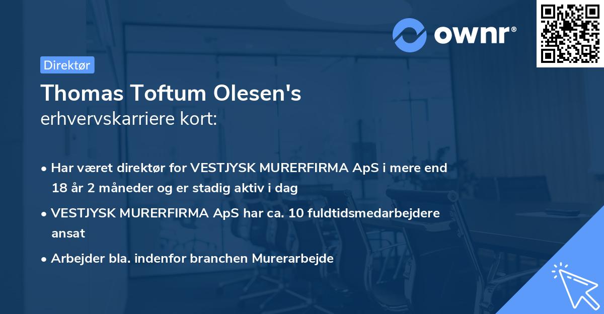 Thomas Toftum Olesen's erhvervskarriere kort