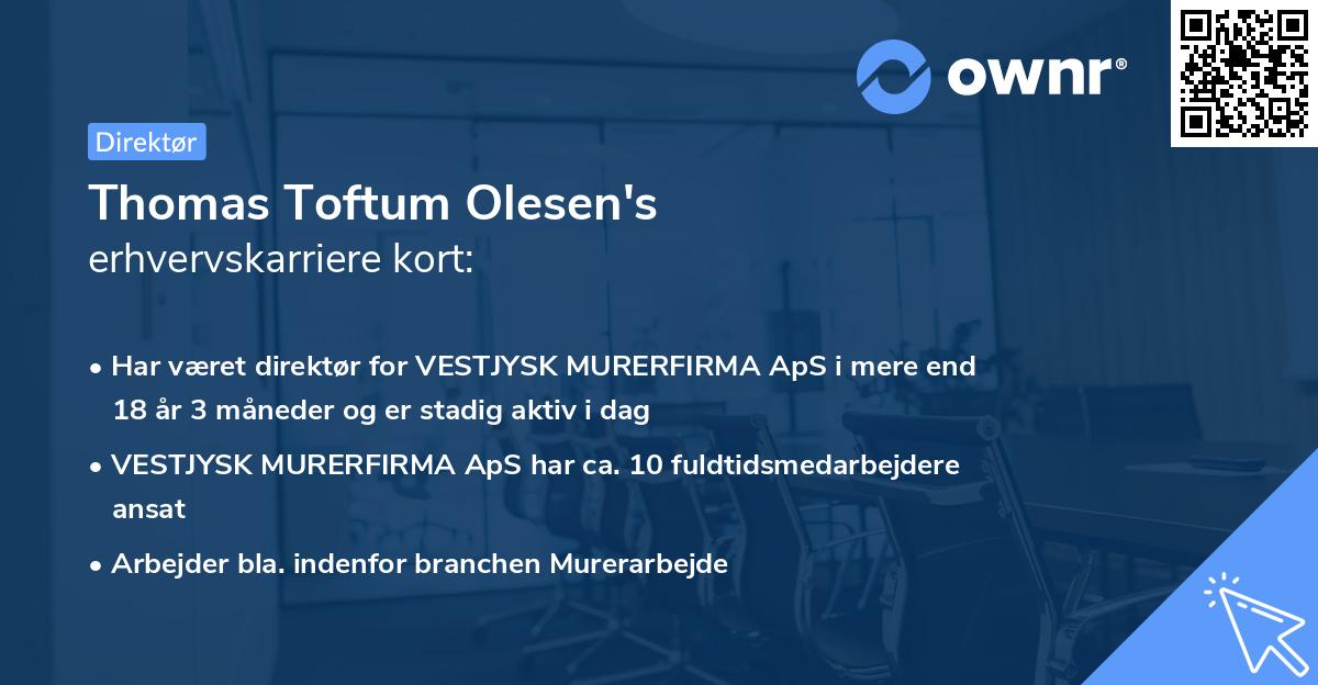 Thomas Toftum Olesen's erhvervskarriere kort