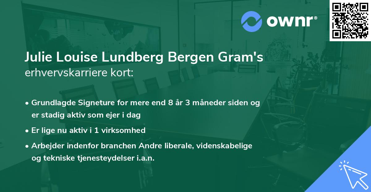 Julie Louise Lundberg Bergen Gram's erhvervskarriere kort