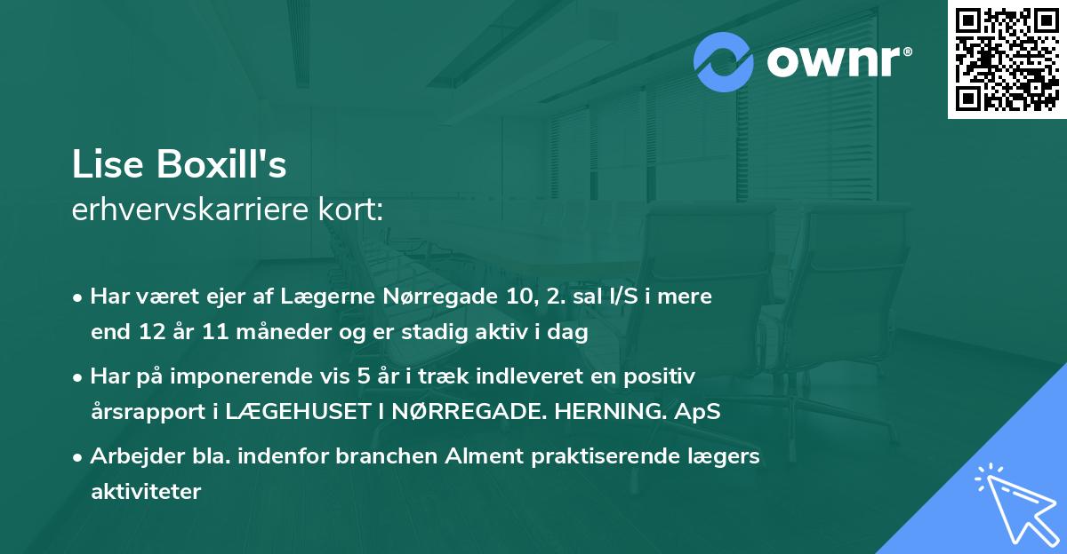 Lise Boxill's erhvervskarriere kort