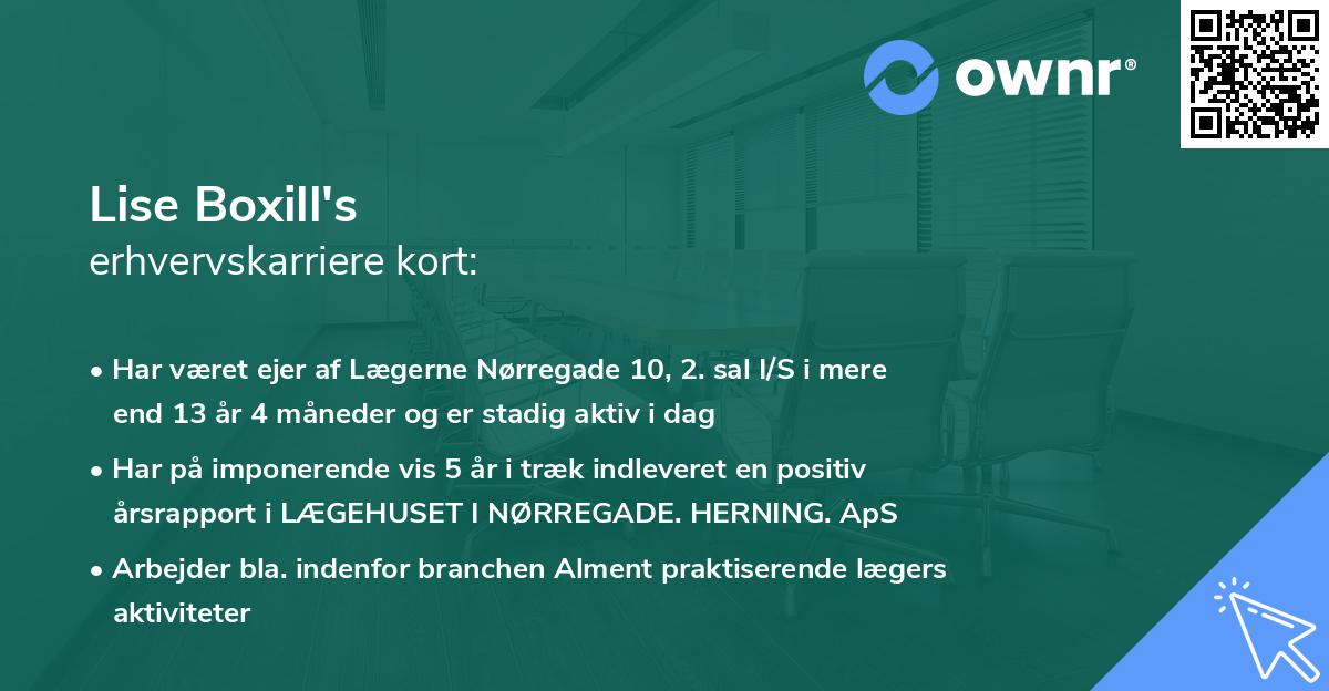 Lise Boxill's erhvervskarriere kort