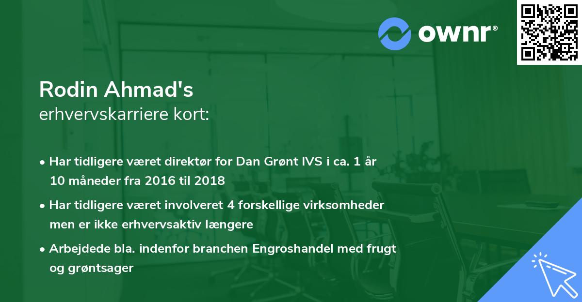 Rodin Ahmad's erhvervskarriere kort