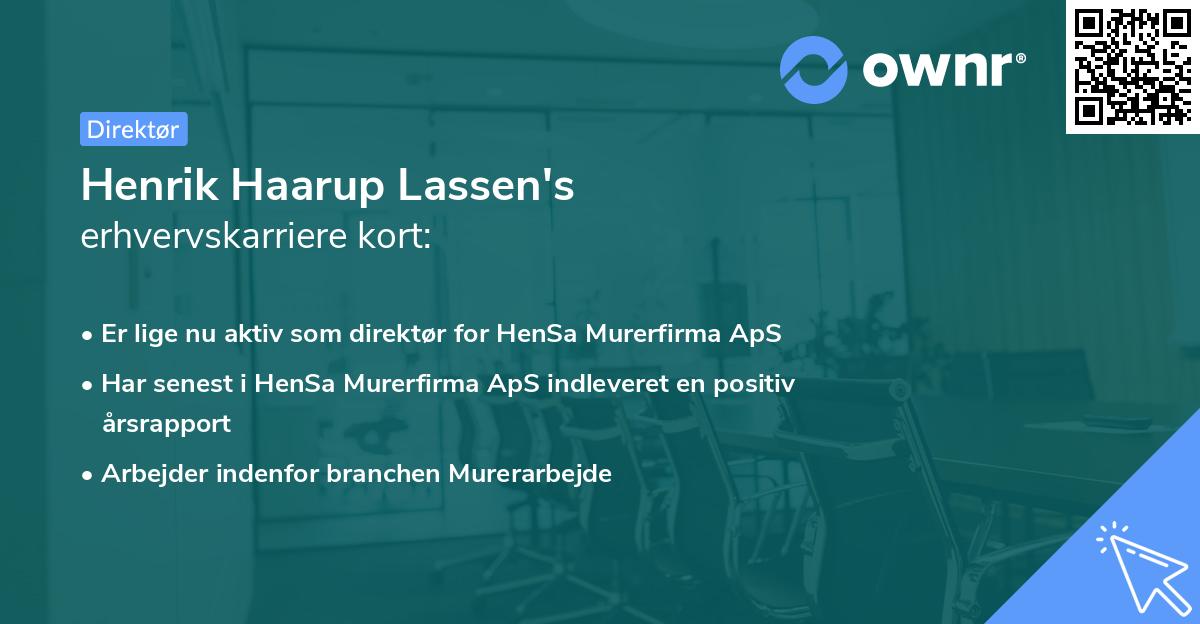 Henrik Haarup Lassen's erhvervskarriere kort