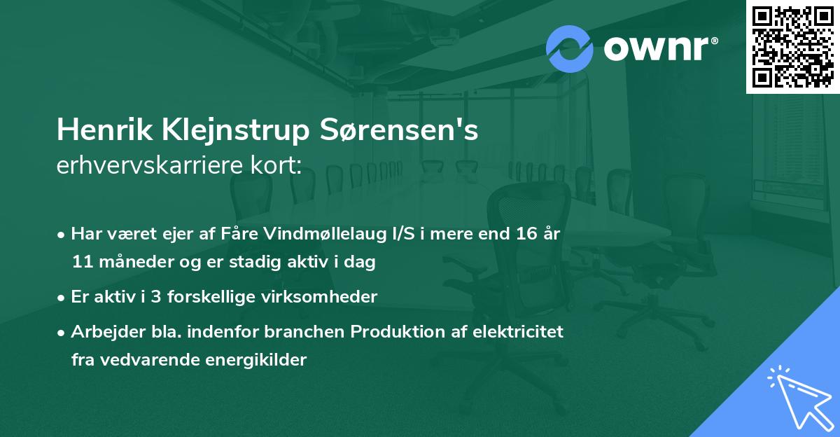 Henrik Klejnstrup Sørensen's erhvervskarriere kort