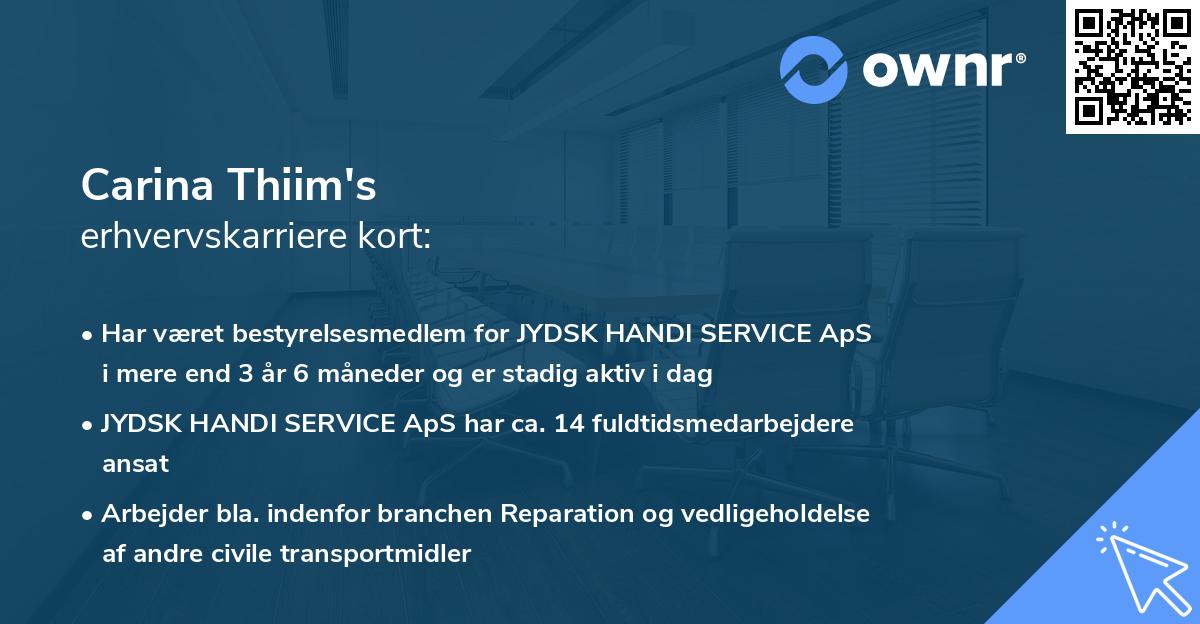 Carina Thiim's erhvervskarriere kort