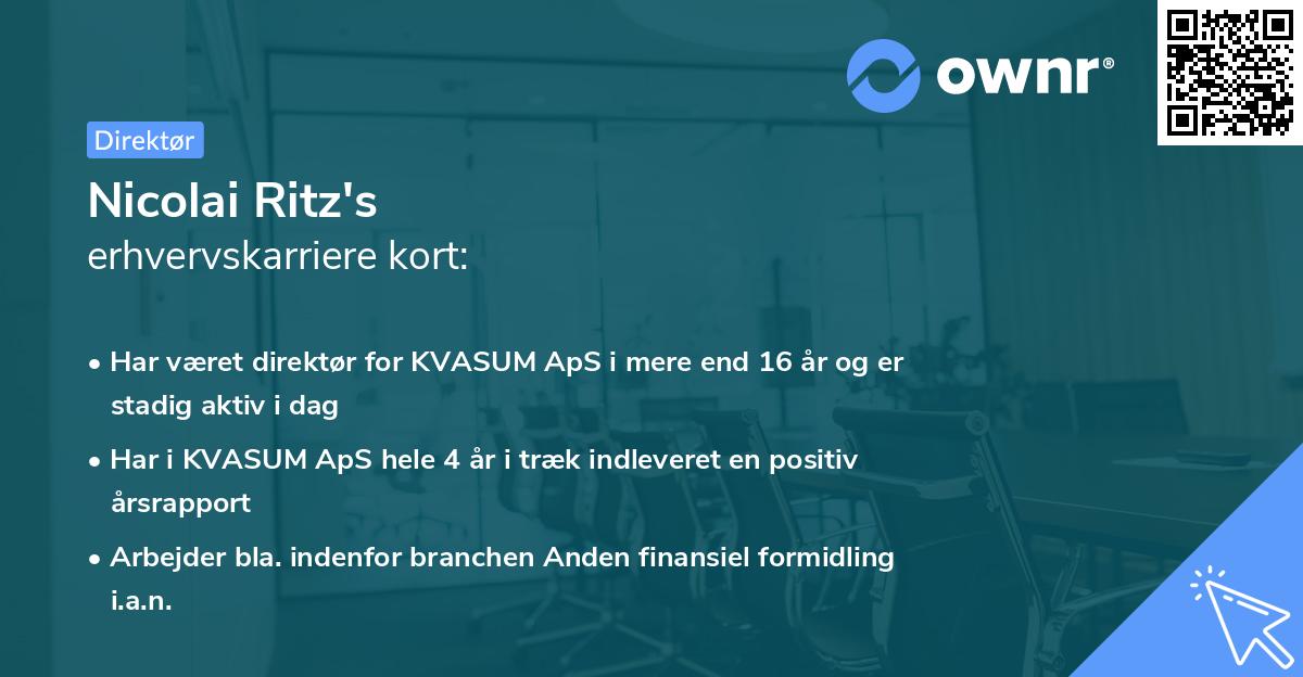Nicolai Ritz's erhvervskarriere kort