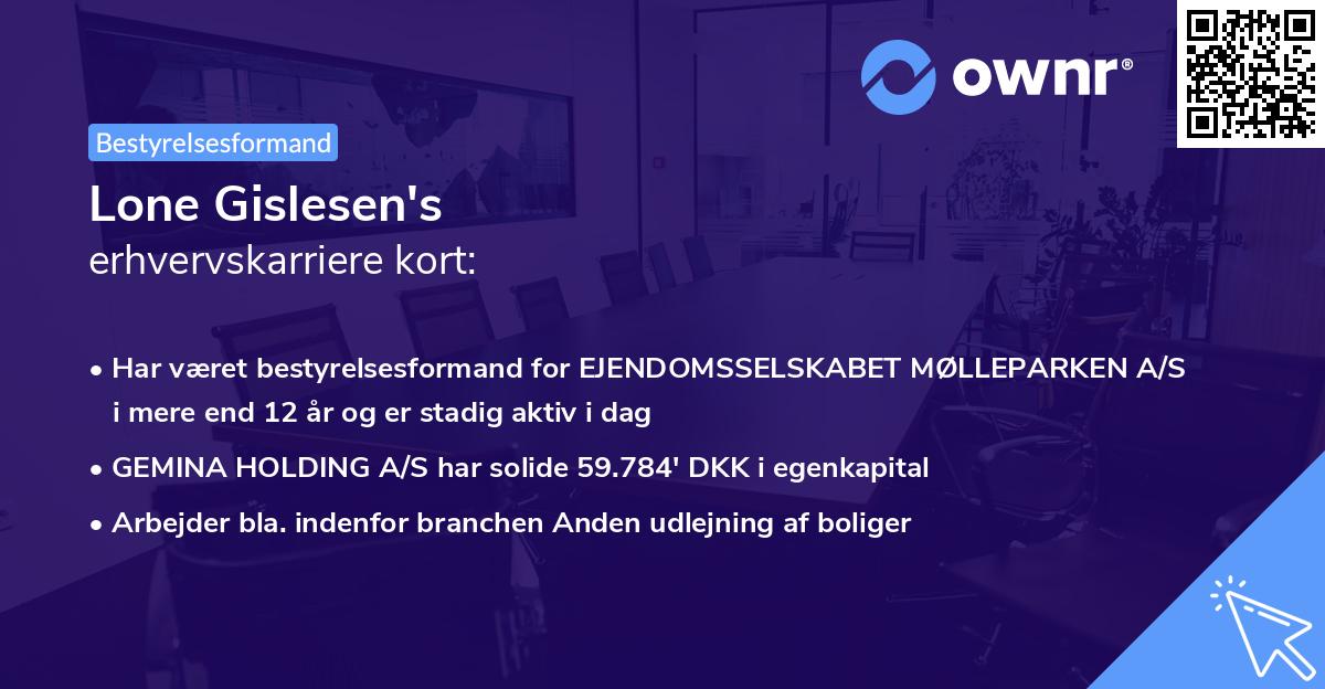 Lone Gislesen's erhvervskarriere kort