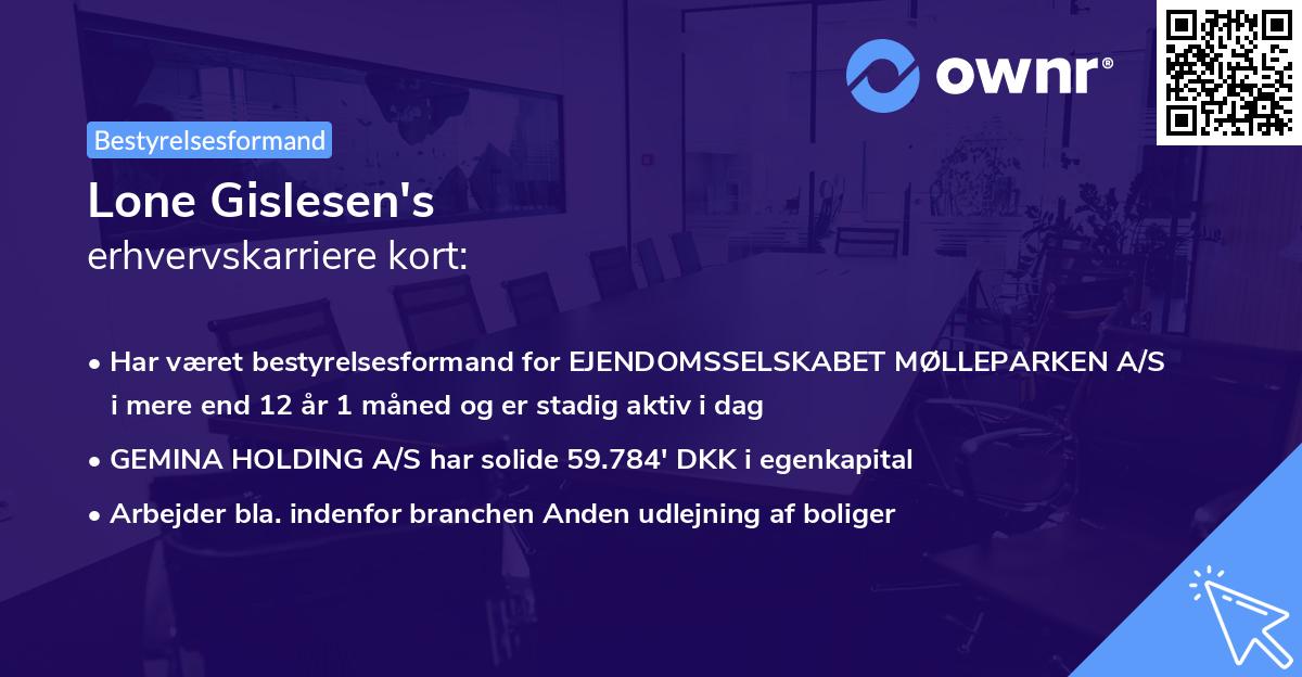 Lone Gislesen's erhvervskarriere kort