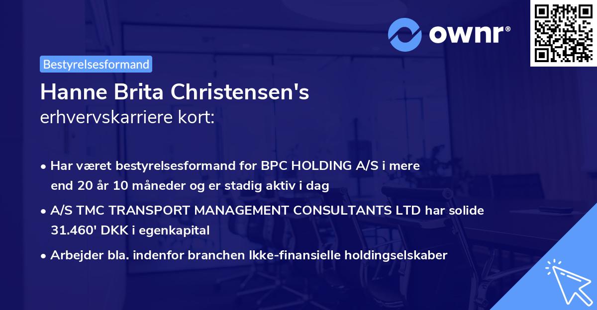 Hanne Brita Christensen's erhvervskarriere kort