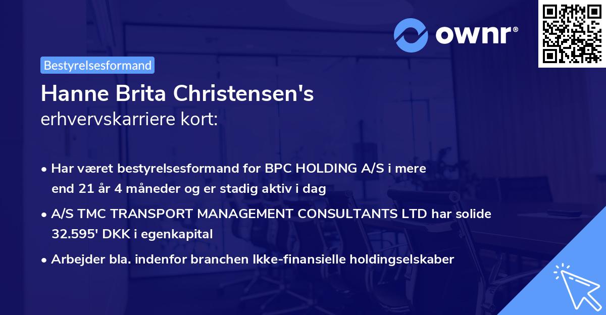 Hanne Brita Christensen's erhvervskarriere kort