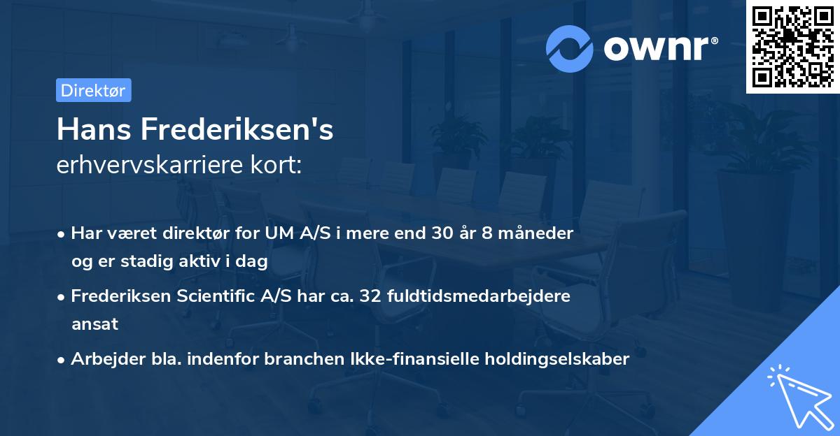 Hans Frederiksen's erhvervskarriere kort