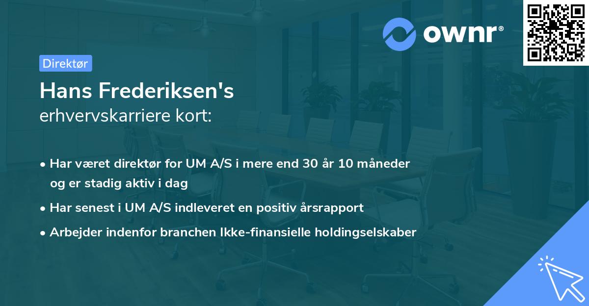 Hans Frederiksen's erhvervskarriere kort
