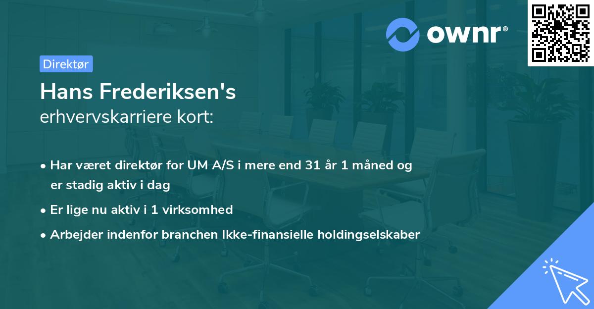 Hans Frederiksen's erhvervskarriere kort