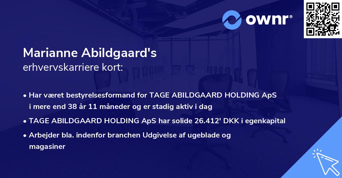 Marianne Abildgaard's erhvervskarriere kort