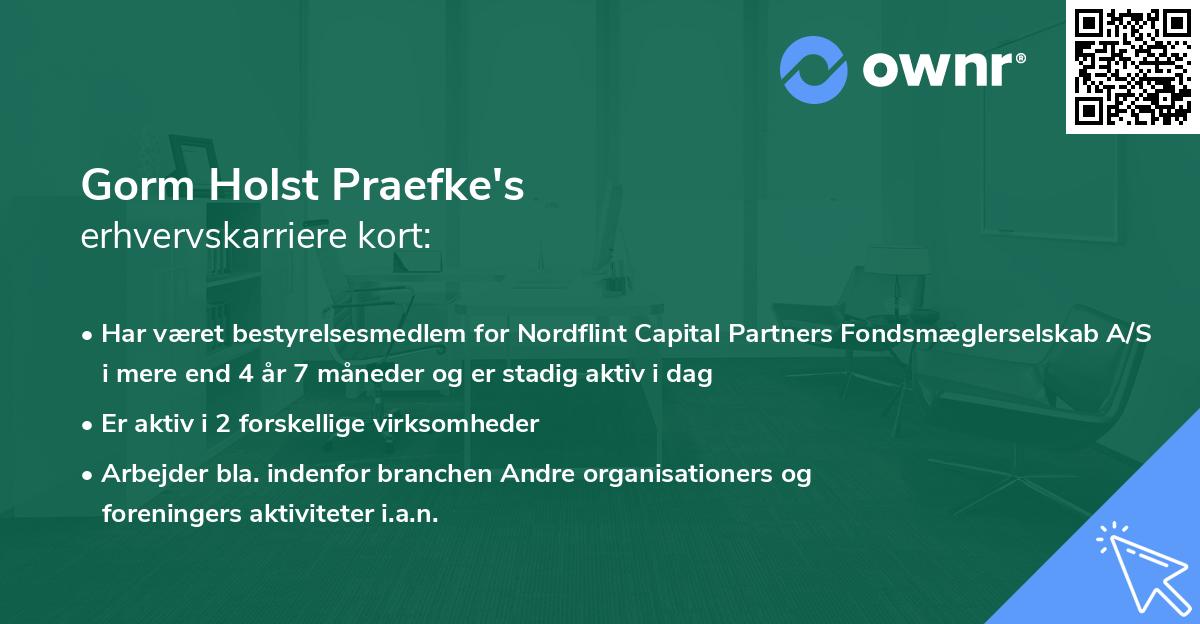 Gorm Holst Praefke's erhvervskarriere kort