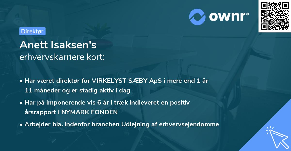 Anett Isaksen's erhvervskarriere kort