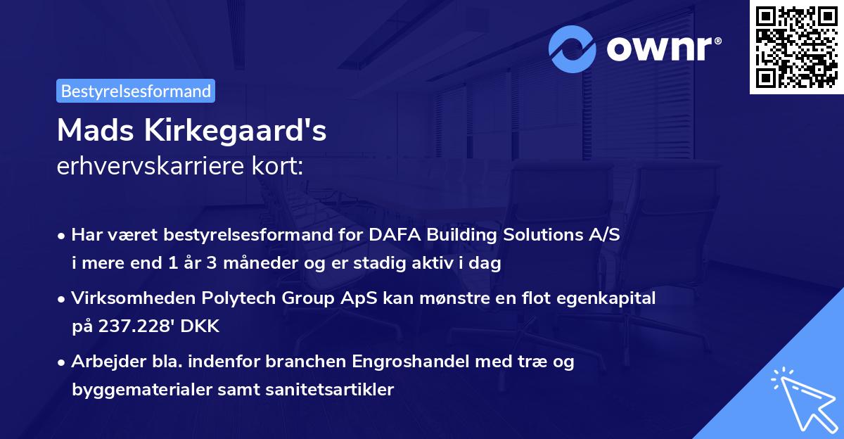 Mads Kirkegaard's erhvervskarriere kort