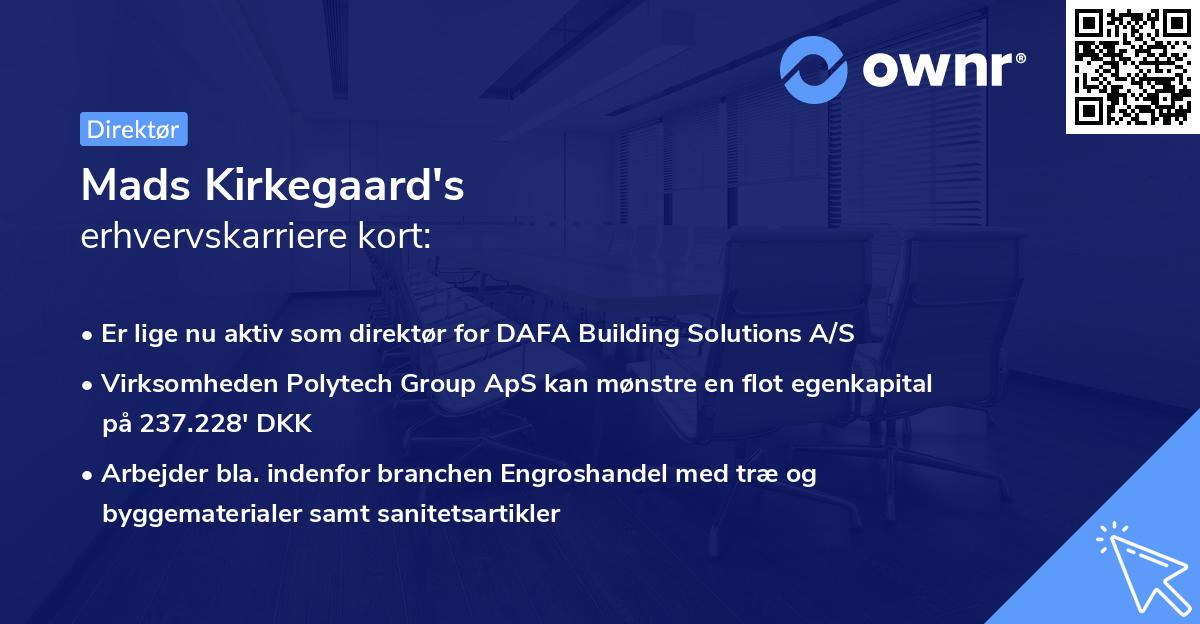 Mads Kirkegaard's erhvervskarriere kort