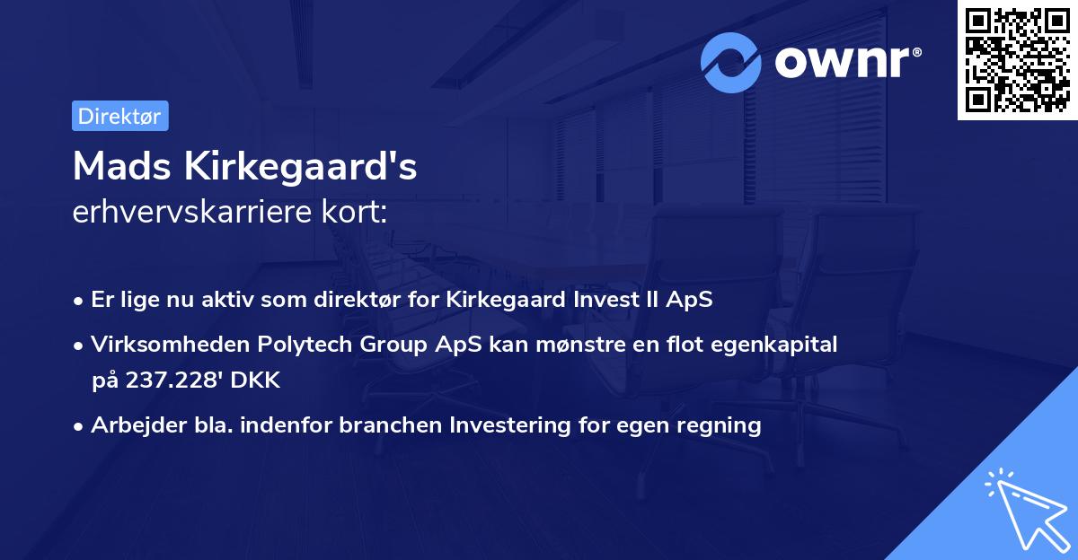 Mads Kirkegaard's erhvervskarriere kort