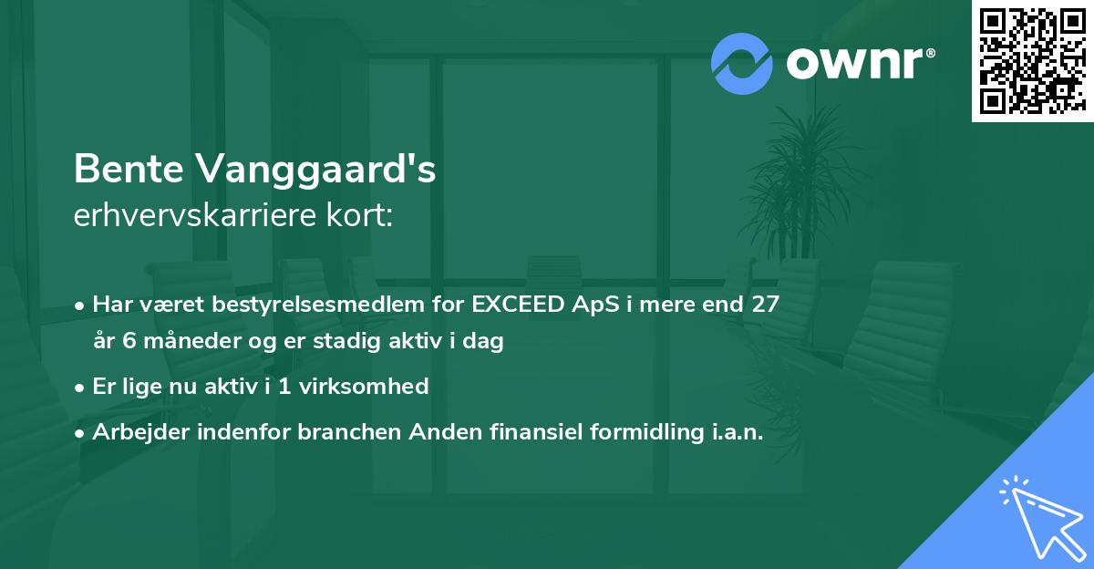 Bente Vanggaard's erhvervskarriere kort
