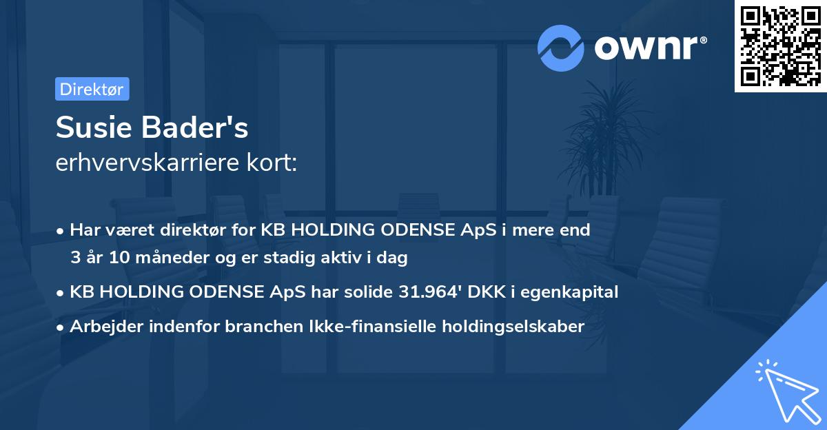 Susie Bader's erhvervskarriere kort