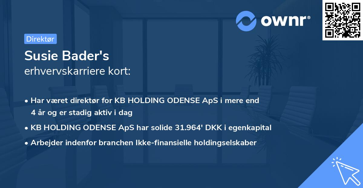 Susie Bader's erhvervskarriere kort