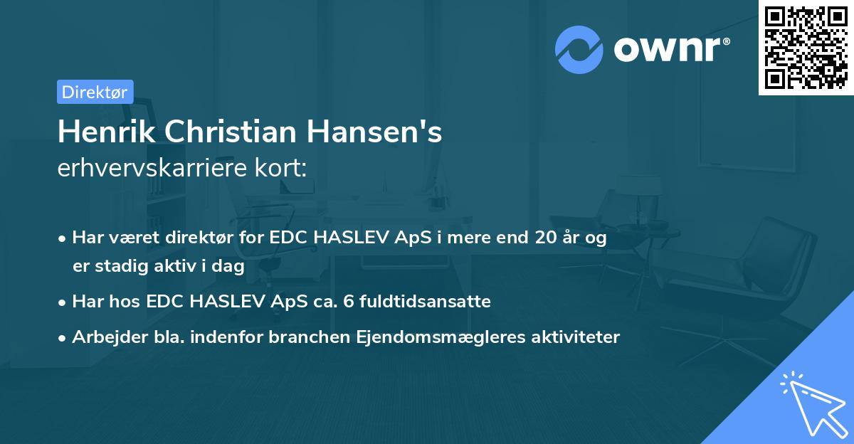 Henrik Christian Hansen's erhvervskarriere kort