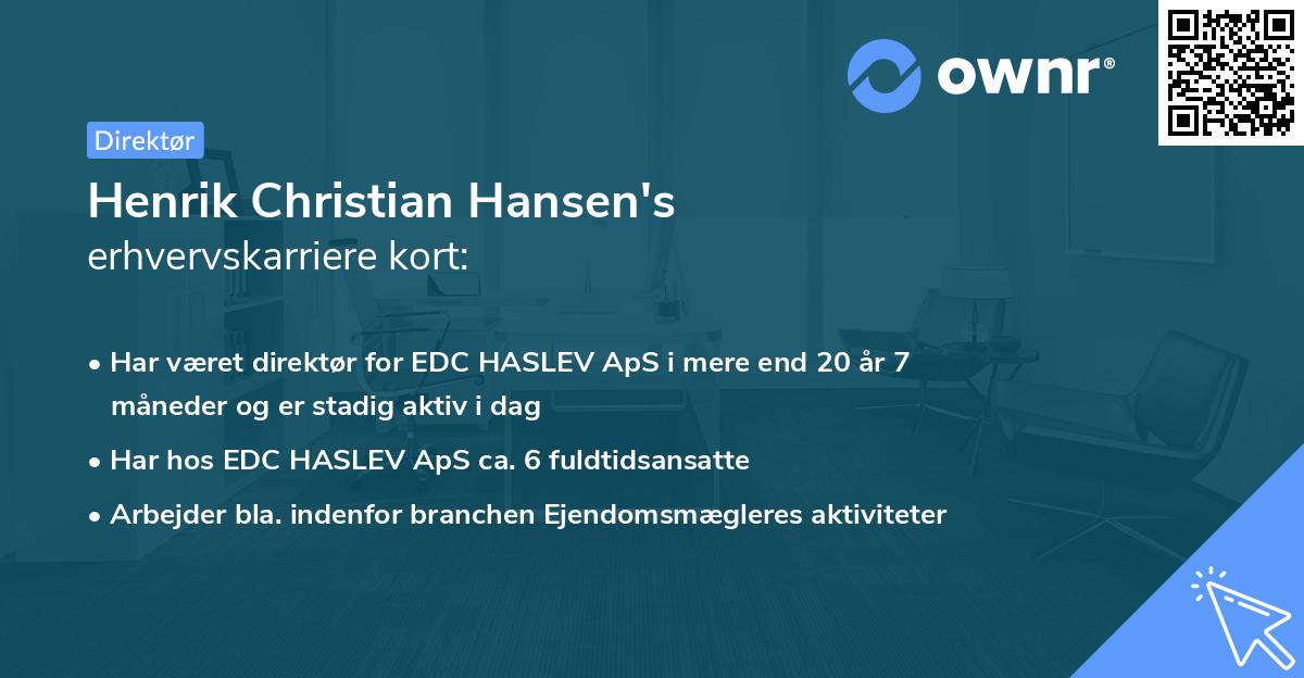 Henrik Christian Hansen's erhvervskarriere kort