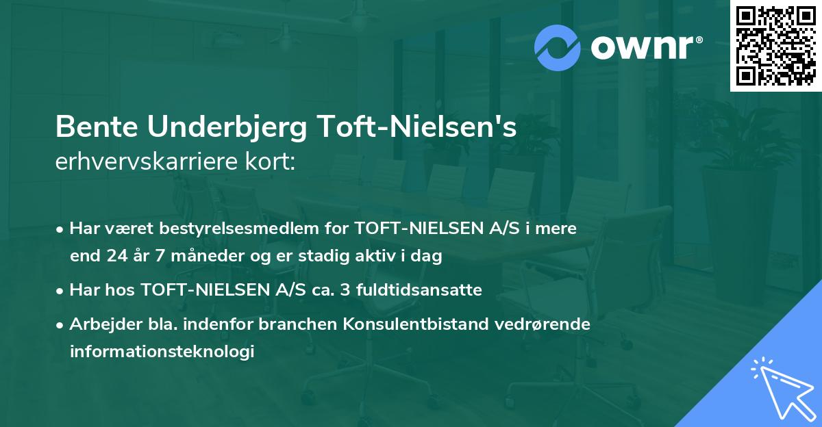 Bente Underbjerg Toft-Nielsen's erhvervskarriere kort